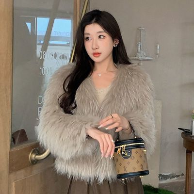 秋冬50长貉子毛双面编织女外套