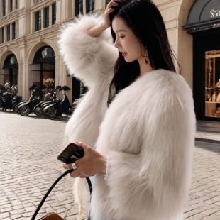 网红加厚加密毛毛大衣50衣长 外套秋冬新款 时尚 洋气双面编织女短款