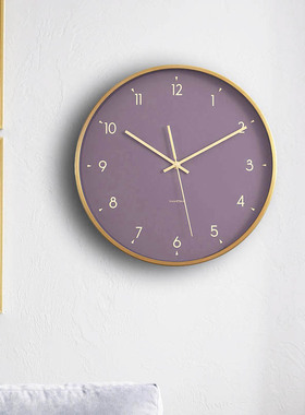 紫色美式挂钟客厅时钟轻奢北欧现代家用时钟挂墙简约创意数字挂表