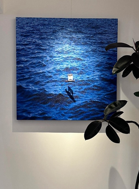 一帆风顺现代简约蓝色大海客厅房间卧室床头挂画抽象高级感装饰画
