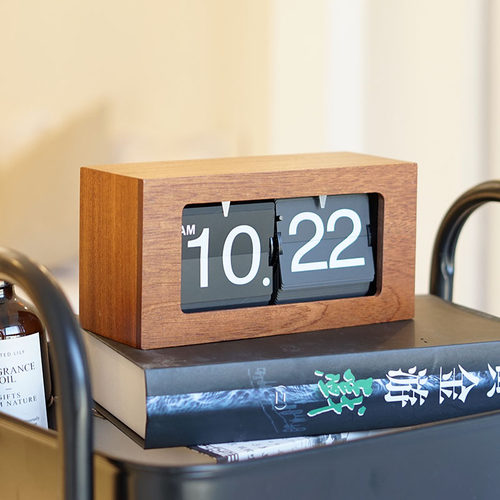 实木翻页钟办公室轻奢家居摆件