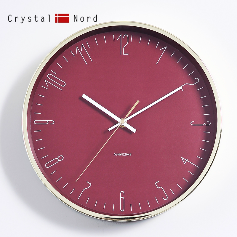 crystalnord红色喜庆金色框挂钟