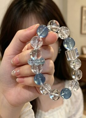 仿天然海蓝宝白水晶手链女ins小众轻奢设计款高级感手串闺蜜礼物