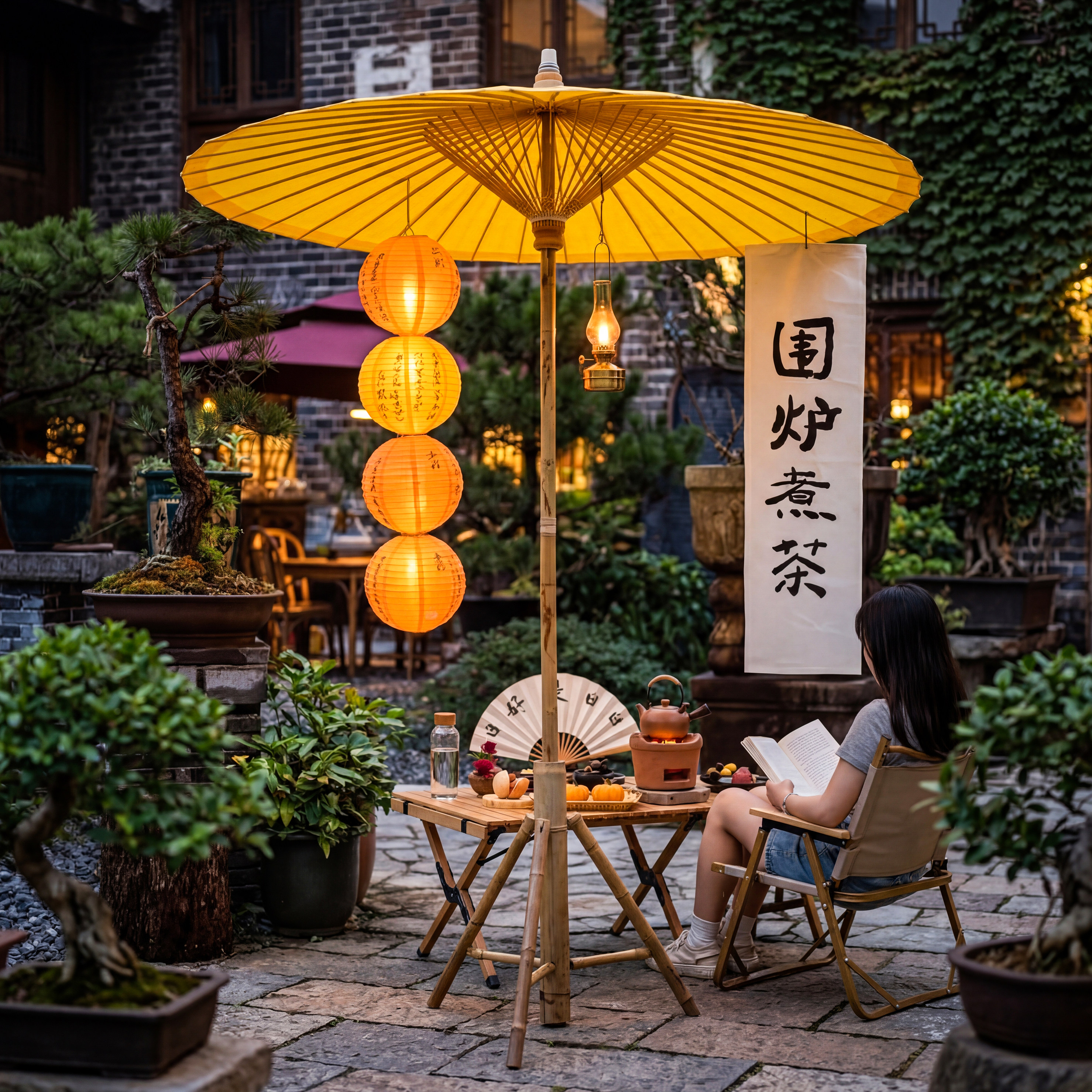 户外防水遮阳伞庭院围炉煮茶伞图片