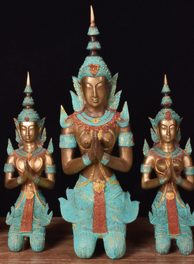 东南亚风格spa跪佛泰式全铜摆件