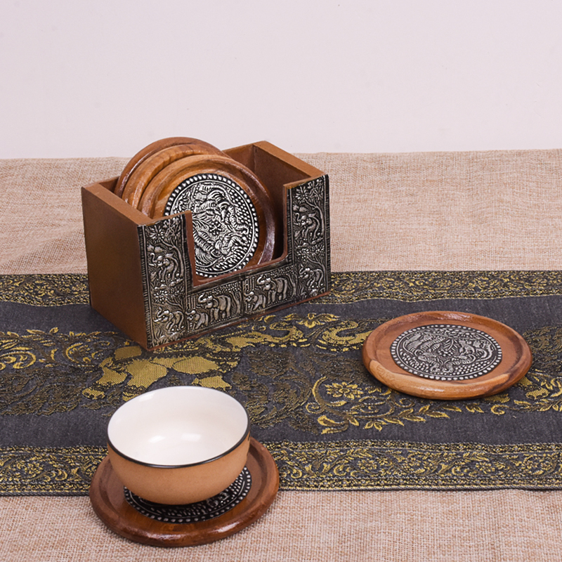 泰国杯垫隔热木质创意复古咖啡