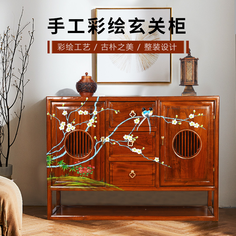 东南亚实木玄关柜新中式门厅禅意餐边柜入户玄关柜隔断柜客厅储物