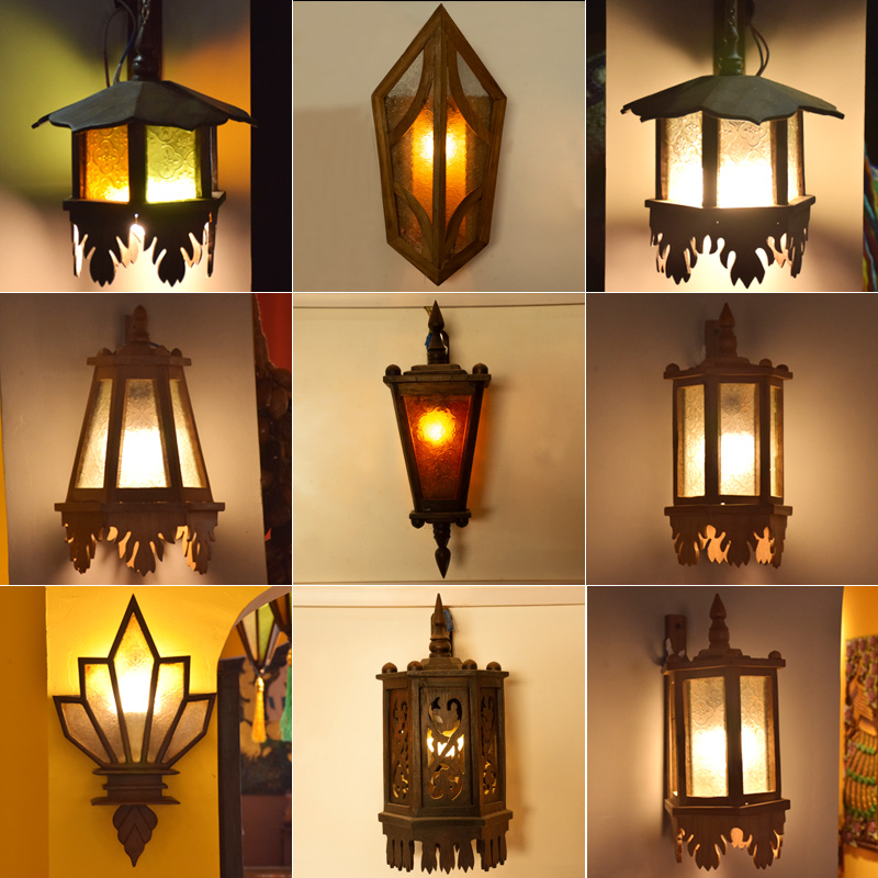 泰式复古工业loft实木酒吧壁灯