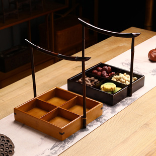 竹制品手工制作提篮点心盒创意中式糖果盒提盒家用收纳盒客厅果盘