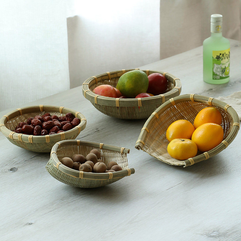 手工竹编制品竹篮子收纳筐水果篮子点心托盘农家编织圆簸箕瓜子篓,特色手工艺,竹编/竹雕,淘宝优惠券,粉丝福利购,淘宝优惠卷