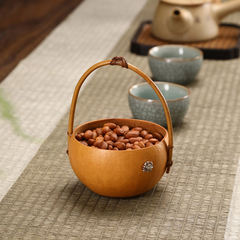 迷你葫芦手提干果篮手工提篮藤编收纳提篮干果点心盒茶具收纳篮子