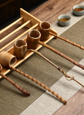 竹根长柄茶勺竹制酒提水勺日式分茶勺浇花水瓢打酒器茶道零配煮茶