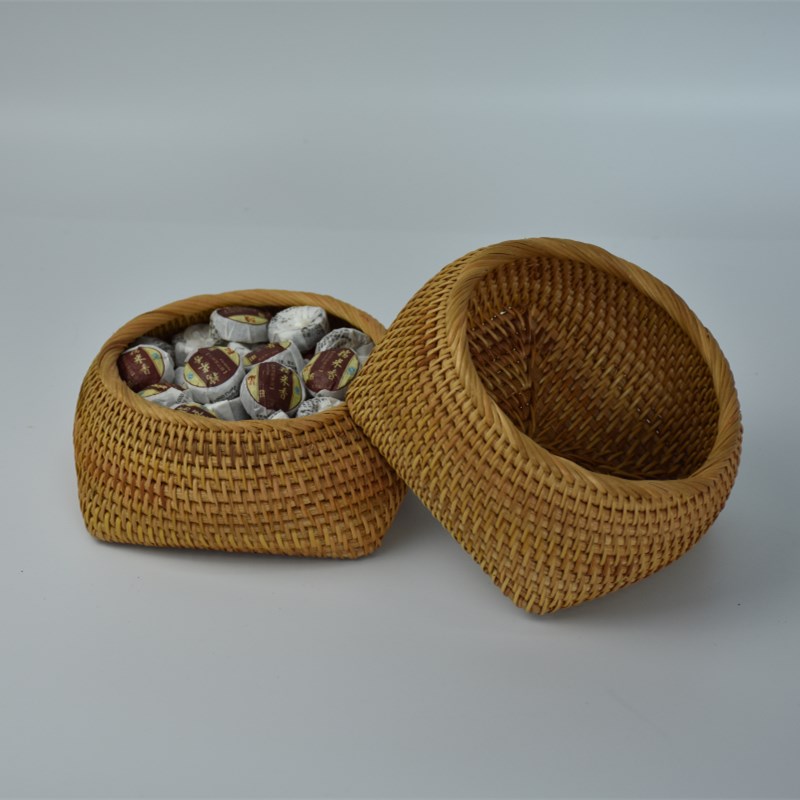 越南藤编茶点盒围棋盒沱茶普洱茶罐桌面茶几收纳盒茶道零配包邮