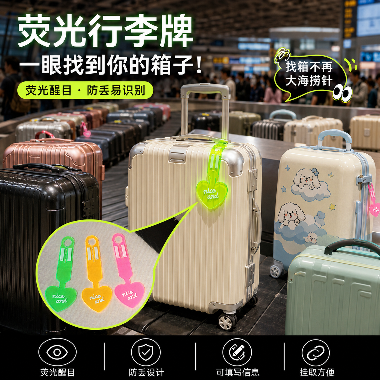 旅行箱荧光行李牌PVC可写信息