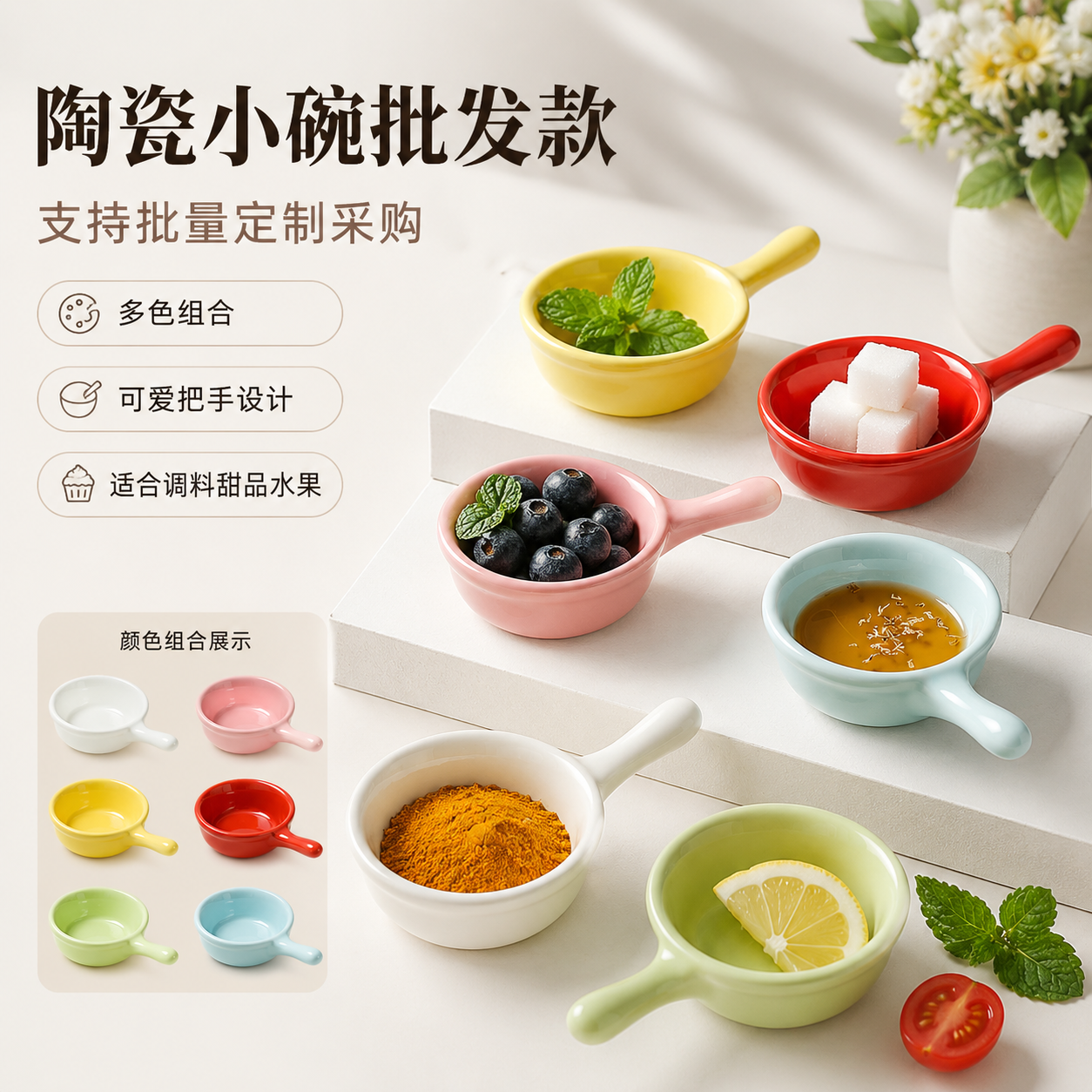 日式手把调味碟家用彩色创意陶瓷酱油醋沙拉番茄酱调料蘸料碟子