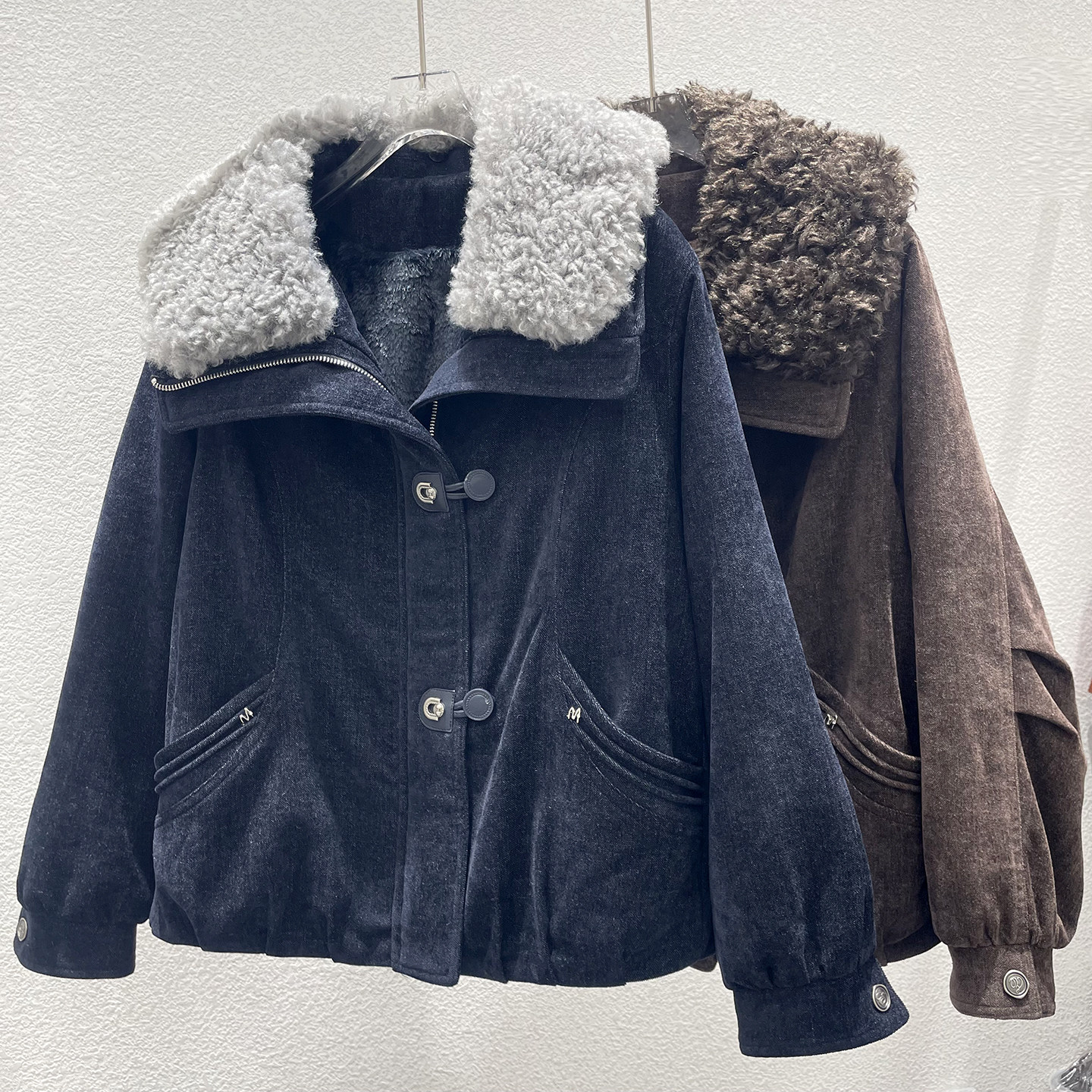 冬季羊羔毛领派克服妈妈装显瘦