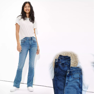 喇叭牛仔长裤 一件7折两件5折ying秋季 弹力水洗大长腿深蓝轻奢款