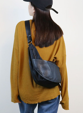 韩系慵懒风包包质感尼龙真皮百搭女四季通用大容量帆布斜挎饺子包