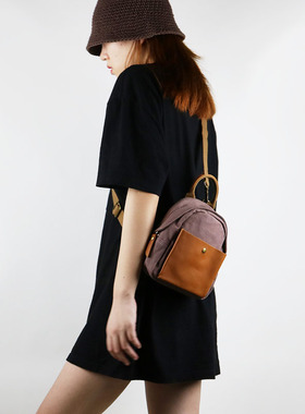 迷你双肩包女小型帆布包文艺复古日系胸包斜挎多用夏季新款小背包