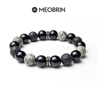 手串男生黑曜石火山石手链复古高级感男款 珠子饰品送男生生日礼物