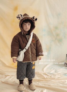 小南瓜KIDS 韩版童装男女童2023秋冬新品小熊耳带帽棉服外套加厚
