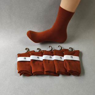 纯棉袜秋冬 运动全棉袜防臭保暖男士 砖红色男式 100%棉男袜中筒男士