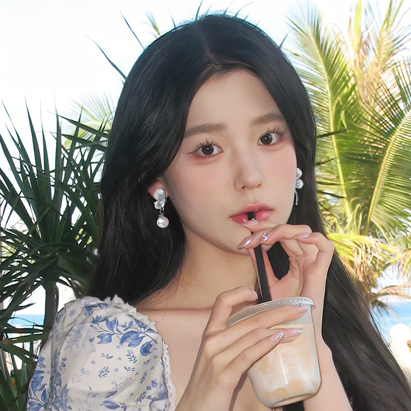 法国【设计师】Glicka 不对称蝴蝶珍珠简约小清新耳钉海边耳饰