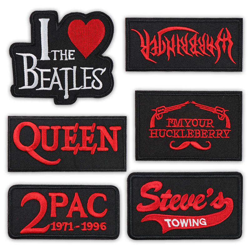 黑底英文布贴字母刺绣贴电脑绣花长条绣花辅料徽章衣服补丁贴标章