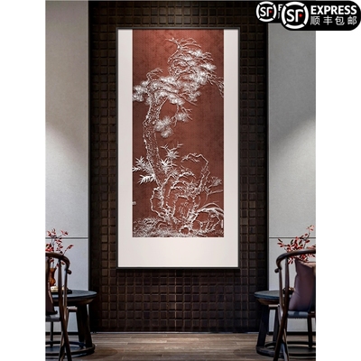 餐厅迎客松浮雕立体装饰画中堂新中式玄关客厅沙发背景墙挂画餐厅