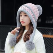 2025韩版 潮秋冬天加厚加绒保暖护耳朵可爱冬季 百搭针织毛线帽子女