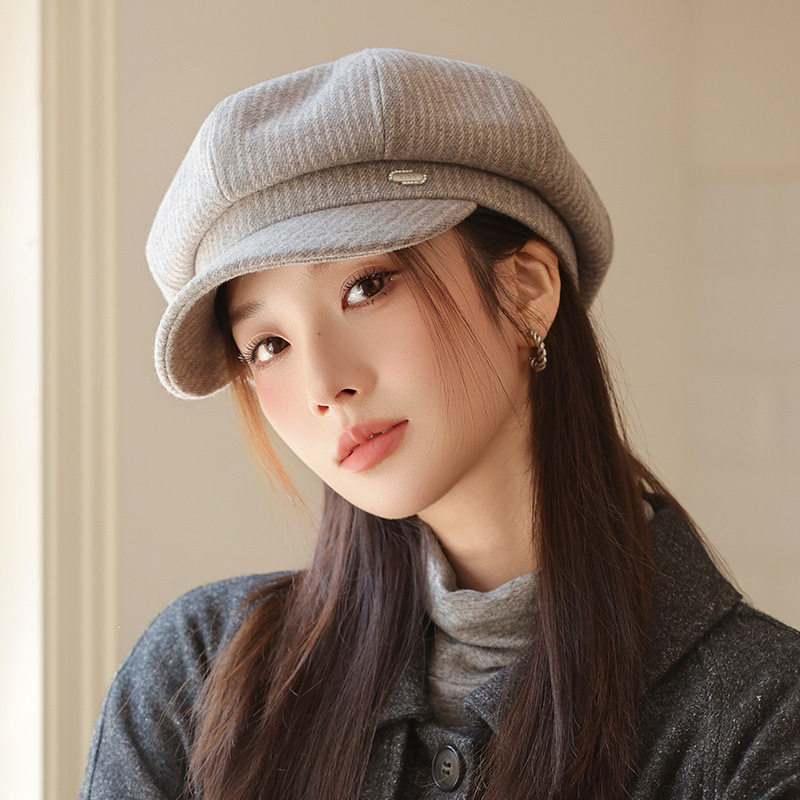秋冬高级毛呢八角帽女生复古米