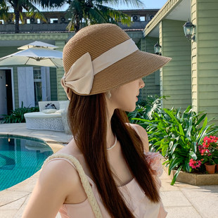 新款时尚草帽女2026夏编织透气遮太阳防晒大檐鸭舌渔夫帽子可折叠