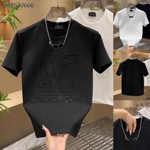 T恤衫 2025夏季 潮男時尚 潮流高級感短袖 簡約圓領(lǐng)高端字母刺繡 韓版