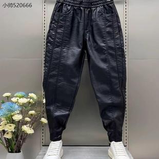 痞帅宽松哈伦 2025秋冬季 男士 加绒保暖休闲裤 外卖骑手机车防风皮裤