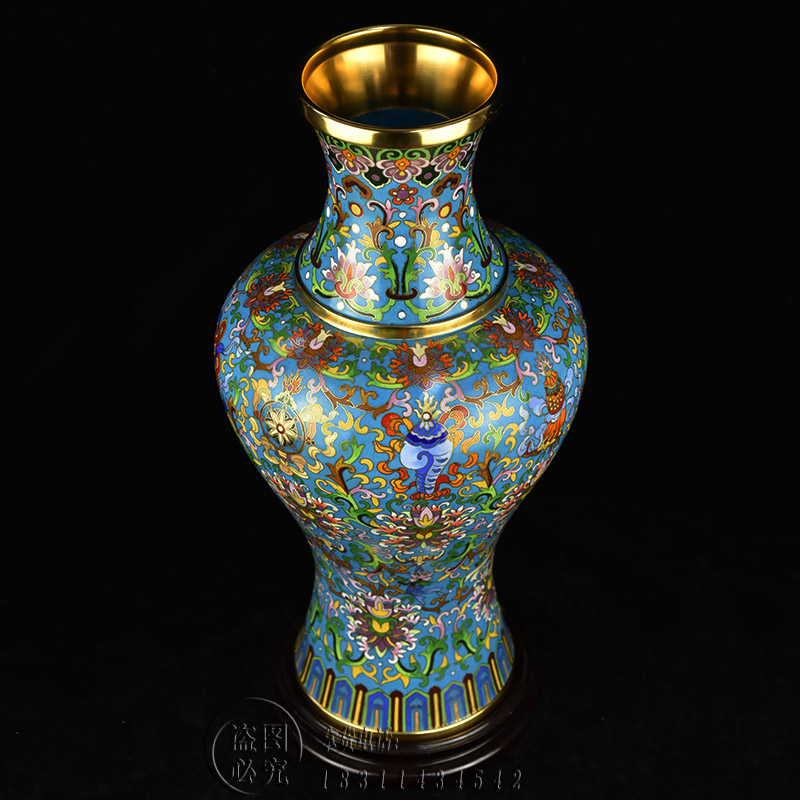 正宗北京景泰蓝花瓶霍铁辉15寸八宝观音瓶手工艺家装饰品客厅摆件