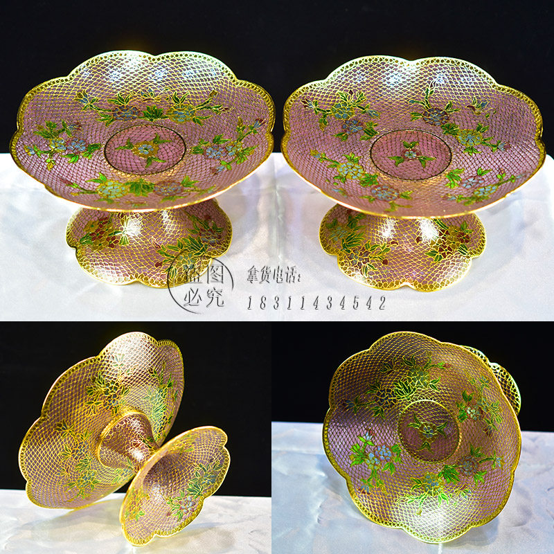 北京景泰蓝糖果盘子老货手工脱胎透明蓝家用寺庙祠堂用品摆盘藏品