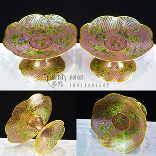 北京景泰蓝糖果盘子老货手工脱胎透明蓝家用寺庙祠堂用品摆盘藏品