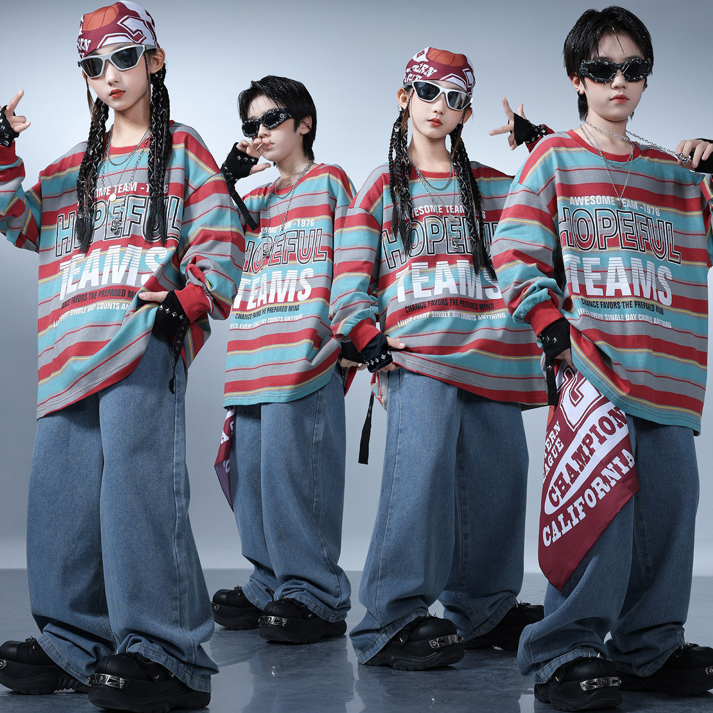 少儿复古嘻哈街舞条纹宽松T恤练功服儿童秋季HIPHOP爵士舞演出服,童装/婴儿装/亲子装,儿童演出服,淘宝优惠券,粉丝福利购,淘宝优惠卷