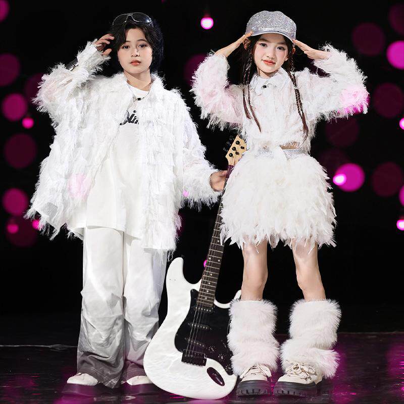 秋冬少儿jazz元旦儿童演出服女童爵士舞韩版羽毛套装现代舞团体服
