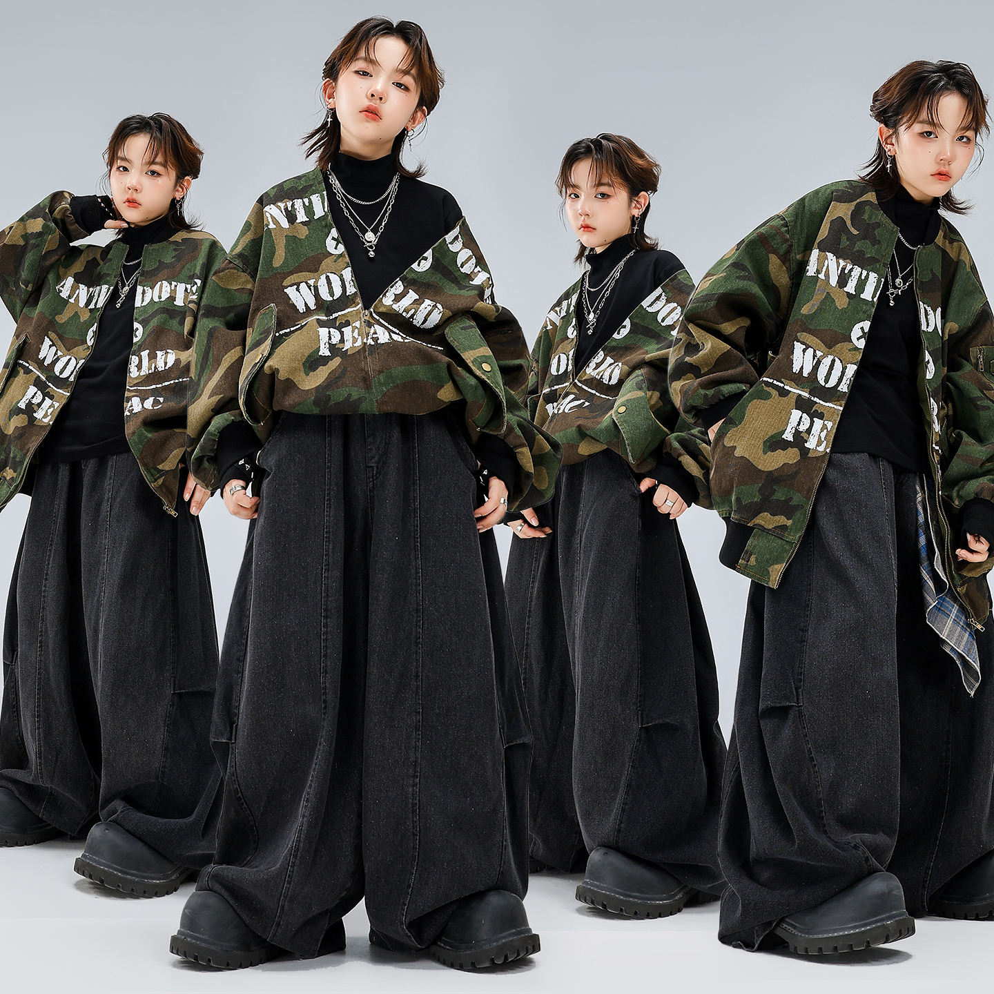 秋冬美式迷彩风儿童街舞演出服