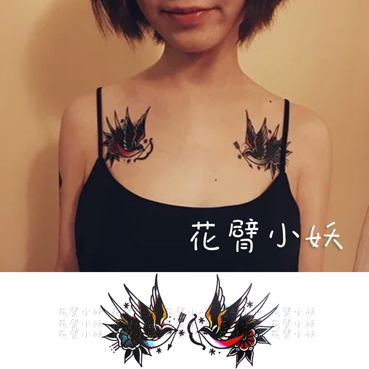性感胸口锁骨燕子纹身贴防水男女持久仿真小鸟飞燕欧美oldschool