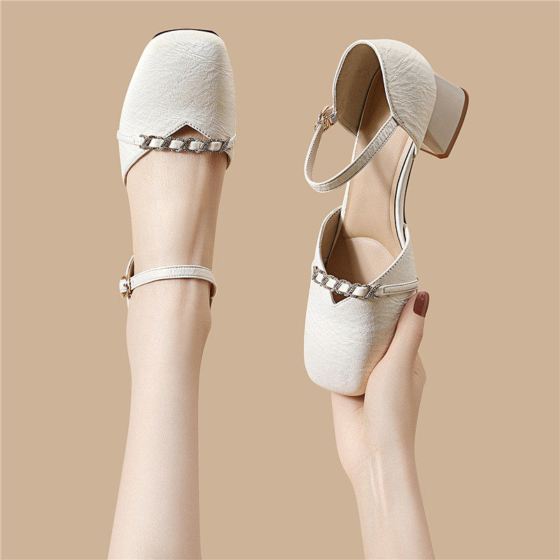 法式包头凉鞋女款2026新款夏季配裙子女鞋粗跟单鞋玛丽珍鞋高跟鞋