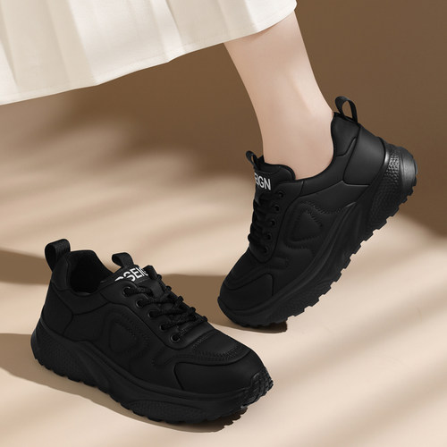 踩屎感超轻黑色运动鞋女