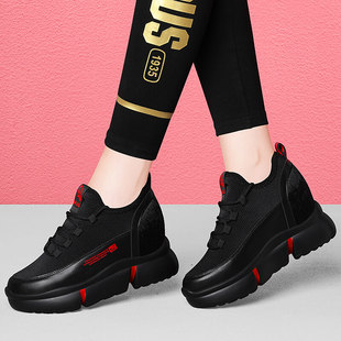 黑色运动鞋女款秋冬季新款加绒2025内增高小个子厚底妈妈休闲老爹