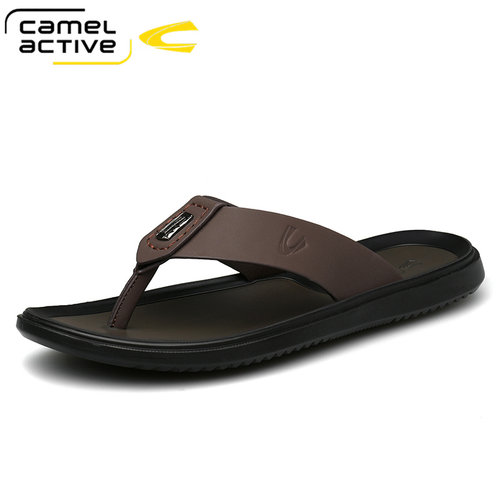 德国骆驼动感拖鞋男夏季外穿真皮软底人字拖男士防臭拖鞋高级感