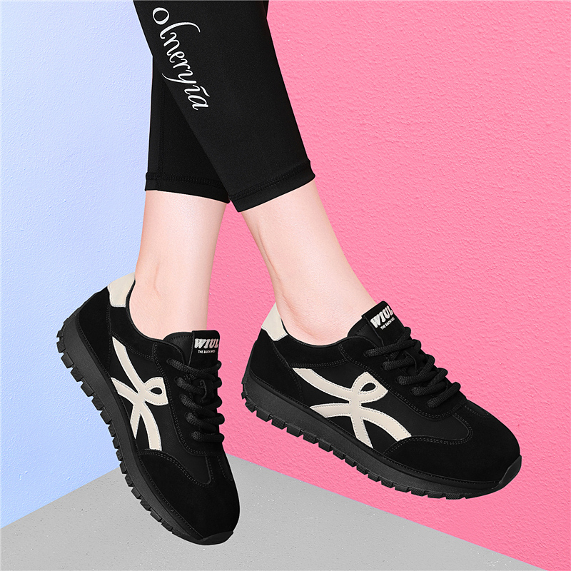 厚底复古黑色德训鞋女软