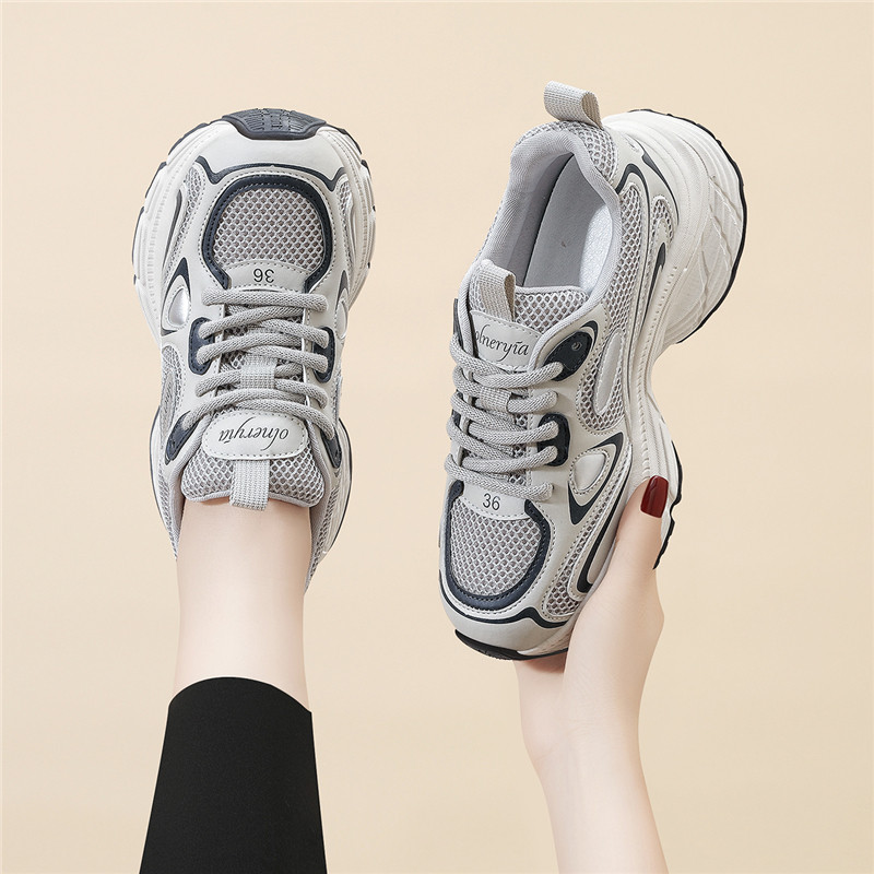 厚底网面透气真皮老爹鞋