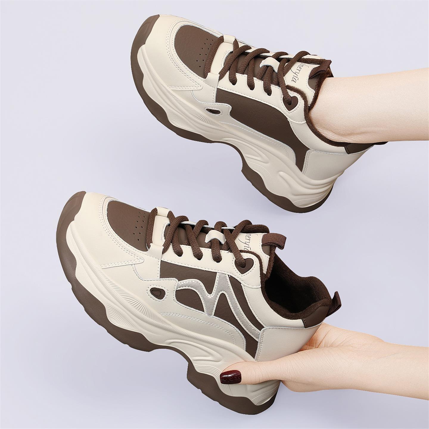 网面真皮厚底老爹鞋女202