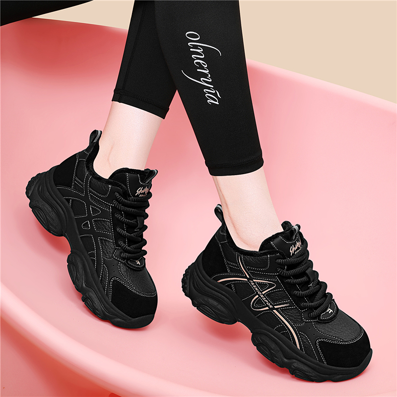 真皮厚底老爹鞋女2025秋