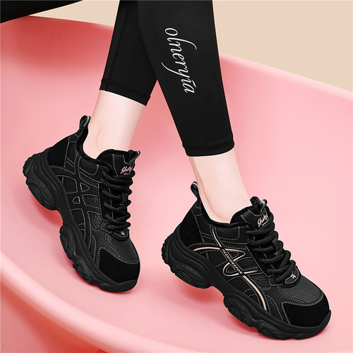 真皮厚底老爹鞋女2025秋